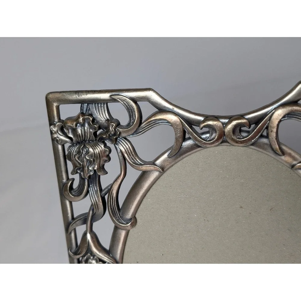 Linco Art Nouveau Style Silver Tone Pewter Floral Iris Oval Picture Frame Taiwan